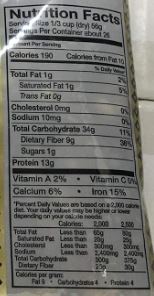 The Nutrition Facts of Swad Nav Dhan Bean Mix 