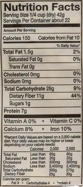 The Nutrition Facts of Swad Organic Chana Dal 