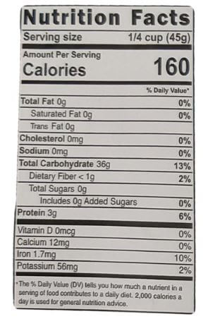 The Nutrition Facts of Swad Organic Sonamasoori Rice