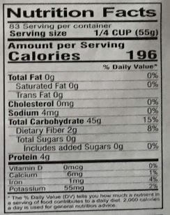 The Nutrition Facts of Swad XXL 1121 Sella Basmati Rice