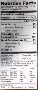 The Nutrition Facts of TWI - Crispy Tandoori Naan- Plain 