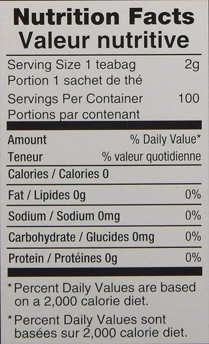 The Nutrition Facts of This is the Nutrition of Tapal Danedar Black Tea (100 T-Bags).