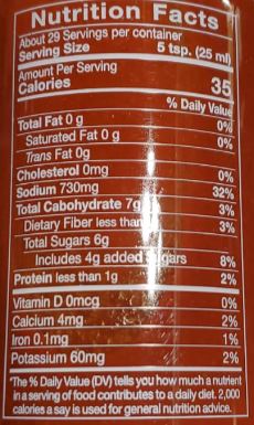 The Nutrition Facts of The Halal Sauce Sriracha 