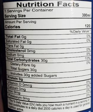 The Nutrition Facts of Thumbs Up Can ITU Grocers Inc.
