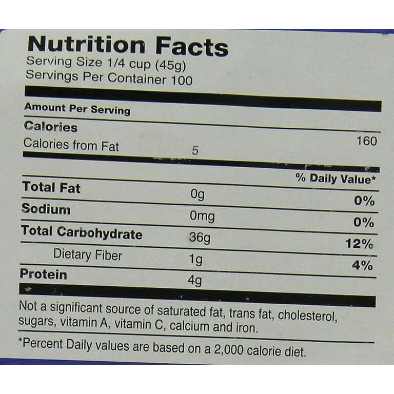 The Nutrition Facts of Tilda Pure Original Basmati Rice