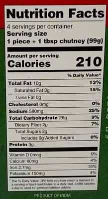 The Nutrition Facts of Udupi Mysore Masala Dosa (4pcs) 