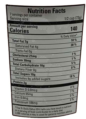 The Nutrition Facts of Vadilal Alphonso Mango Ice Cream 1 Lt