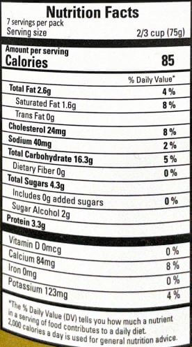 The Nutrition Facts of Vadilal Anjeer Sugar Free Ice Cream 1 Lt