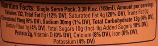 The Nutrition Facts of Vadilal Badam Canical Ice Cream 1 Lt