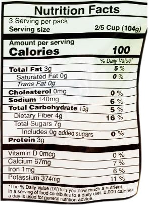 The Nutrition Facts of Vadilal Kala Chana 