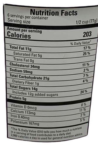 The Nutrition Facts of Vadilal Kesar Mohini Ice Cream 1 Lt