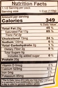 The Nutrition Facts of Vadilal Quick Treat Malai Paneer