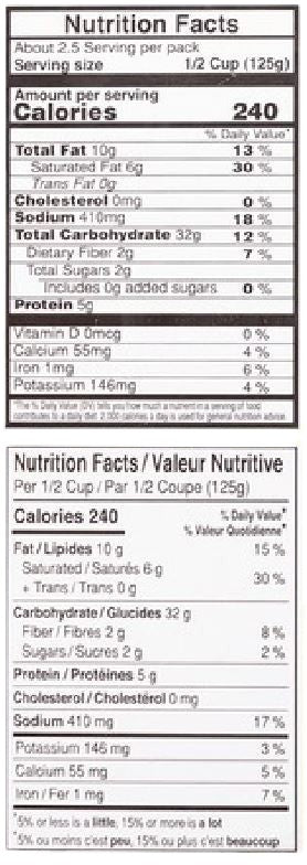 The Nutrition Facts of Vadilal Quick Treat Tamarind Rice