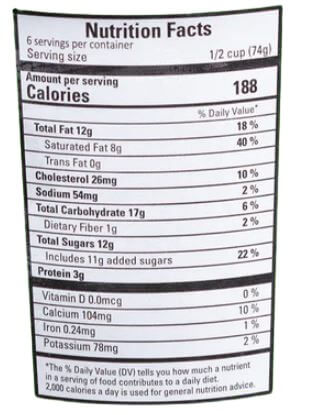The Nutrition Facts of Vadilal Tender Coconut Ice Cream 1 Lt
