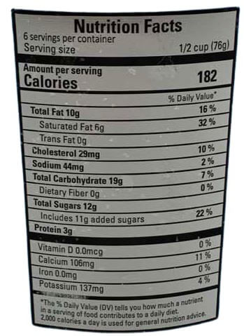 The Nutrition Facts of Vadilal Vanilla Ice Cream 1 Lt