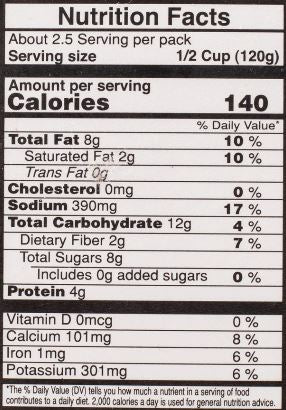 The Nutrition Facts of Vadilal quick Treat Aloo Palak