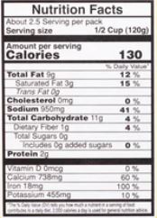 The Nutrition Facts of Vadilal quick Treat Baingan Bharta