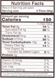 The Nutrition Facts of Vadilal quick Treat Batata Vada