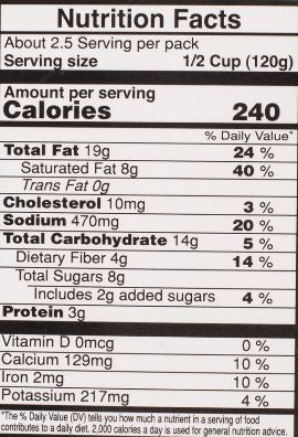 The Nutrition Facts of Vadilal quick Treat Dum Aloo Kashmiri
