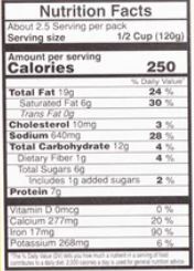 The Nutrition Facts of Vadilal quick Treat Malai Kofta