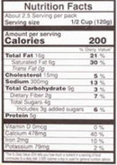 The Nutrition Facts of Vadilal quick Treat Mutter Paneer