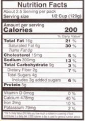 The Nutrition Facts of Vadilal quick Treat Mutter Paneer