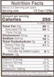 The Nutrition Facts of Vadilal quick Treat Paneer Butter Masala