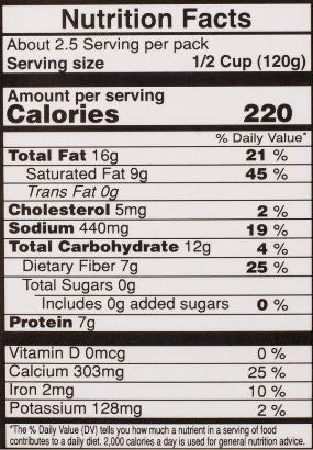 The Nutrition Facts of Vadilal quick Treat Paneer Hariyali