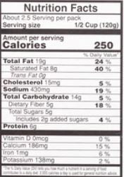 The Nutrition Facts of Vadilal quick Treat Paneer Makhni