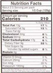 The Nutrition Facts of Vadilal quick Treat Punjabi chhole