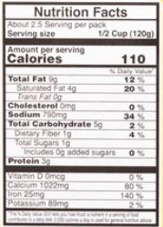 The Nutrition Facts of Vadilal quick Treat Sarso Ka Saag