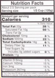 The Nutrition Facts of Vadilal quick Treat kofta Curry