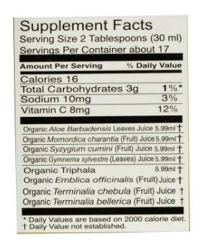 The Nutrition Facts of Vedic Sugar Balance Juice