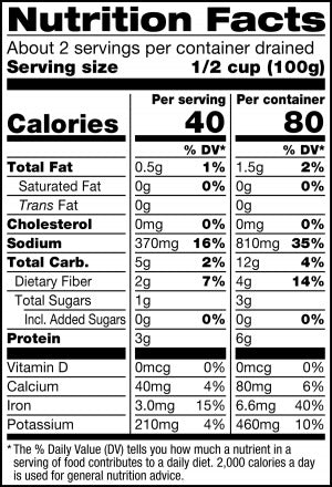The Nutrition Facts of Vigo Hearts of Palm Whole 