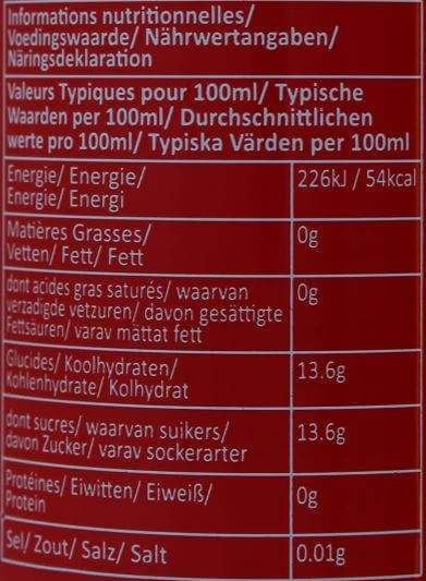 The Nutrition Facts of Vimto Sparkling Fruit Flavoured Drink 330 ml x 24 pack