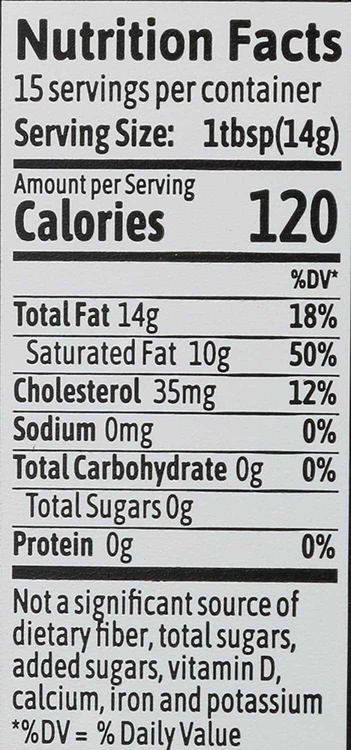 The Nutrition Facts of Vital Farms Ghee Butter Pasture Raised Original