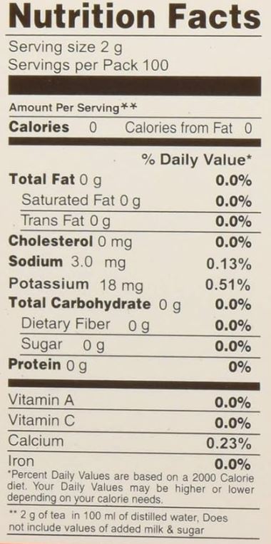 The Nutrition Facts of This is the Nutrition of Wagh Bakri Premium (100 T-Bags).