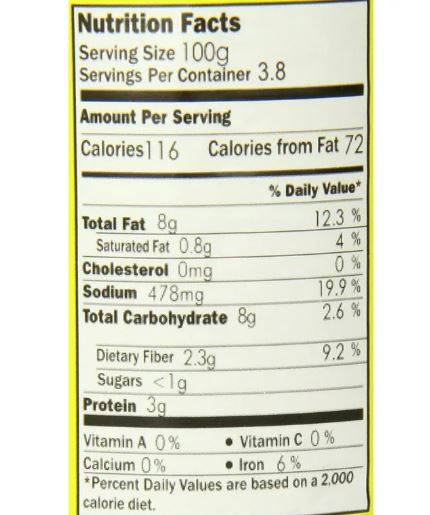 The Nutrition Facts of Ziyad Baba Ghanouj 