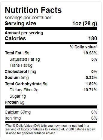 This is the Nutrition of Ziyad Blanched Almond Halves