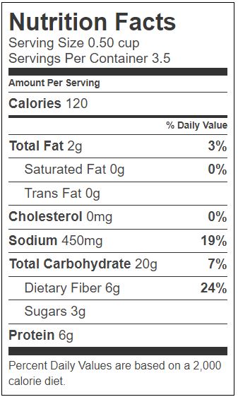 The Nutrition Facts of Ziyad Chick Peas 