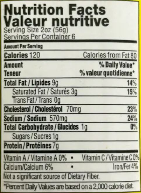The Nutrition Facts of Ziyad Chicken Luncheon Meat 