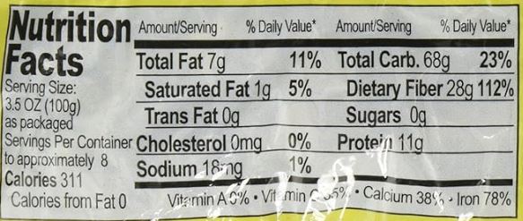 This is the Nutrition of Ziyad Green Cardamom Seeds