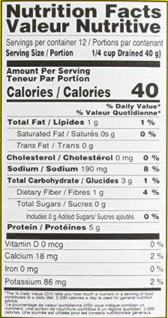 The Nutrition Facts of Ziyad Lupin Beans 