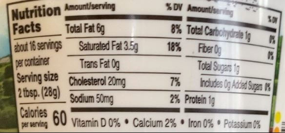 The Nutrition Facts of Ziyad Old Country Style Plain Yogurt Small 