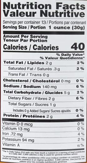 The Nutrition Facts of Ziyad Premium Hummus