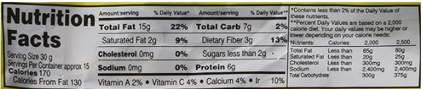 This is the Nutrition of Ziyad Shelled Pistachio Nuts