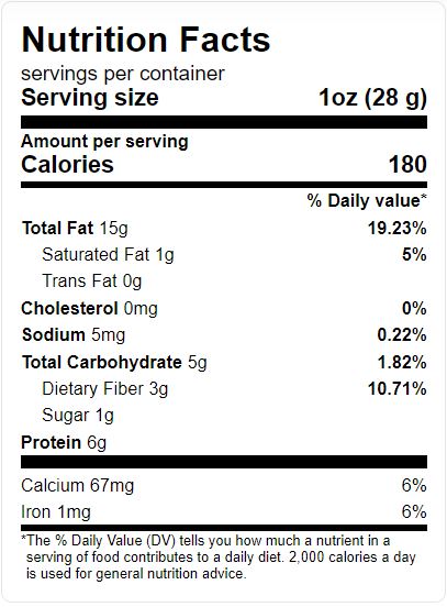 This is the Nutrition of Ziyad Silvered Almond