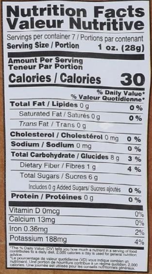 This is the Nutrition of Ziyad Soft Dried Apricots Small