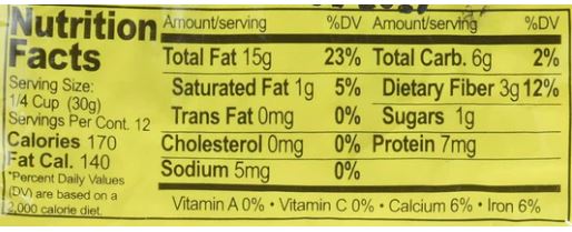 This is the Nutrition of Ziyad Whole Raw Almonds