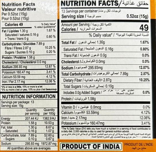 The Nutrition Facts of Aachi Kadai Chicken Masala 